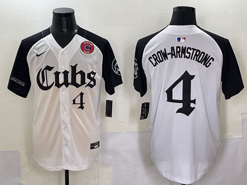 Men 2025 Chicago Cubs 4 Crow-Armstrong white black Five generations Joint Name Nike MLB Jersey style 8